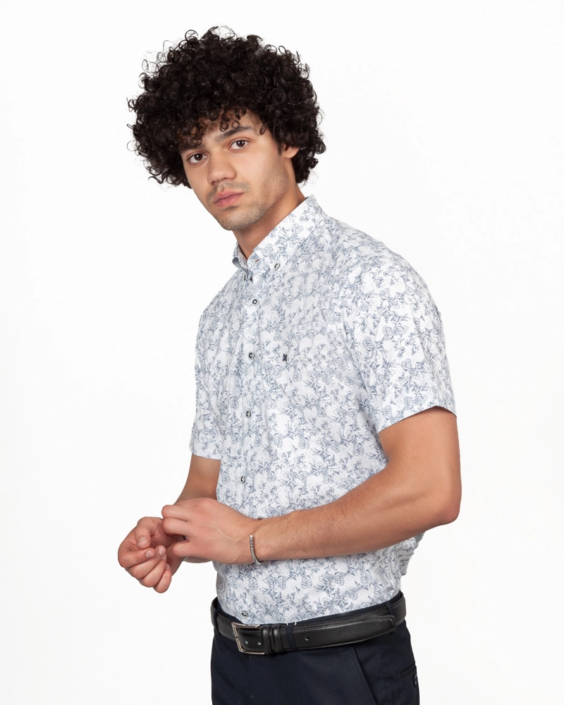 پیراهن اسلیم فیت آستین کوتاه پوبلین چاپ گلدار