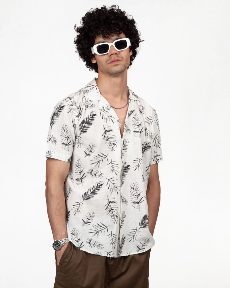 پیراهن اسلیم فیت آستین کوتاه یقه انگلیسی گل پر