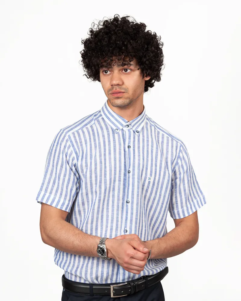 پیراهن اسلیم فیت آستین کوتاه درشت راه دار