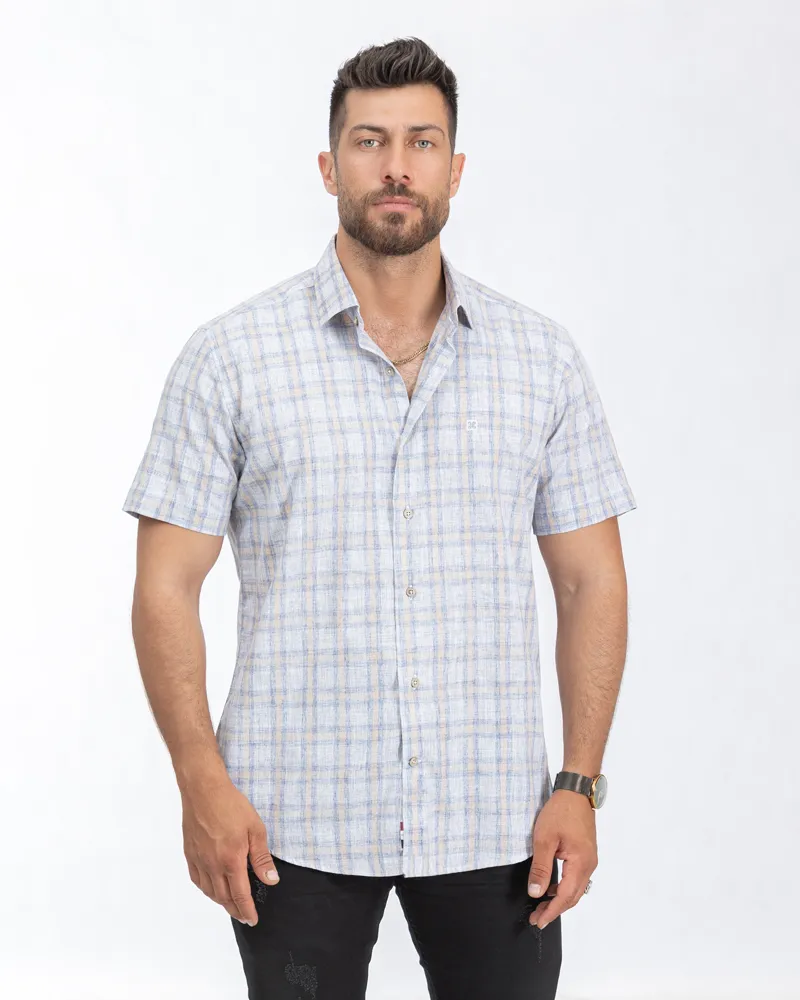 پيراهن آستين کوتاه چهارخانه محو 100% پنبه 