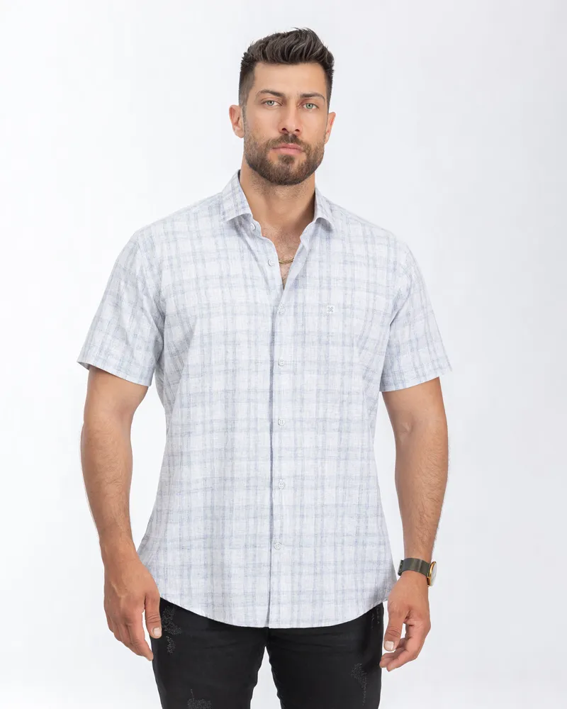 پيراهن آستين کوتاه چهارخانه محو 100% پنبه 