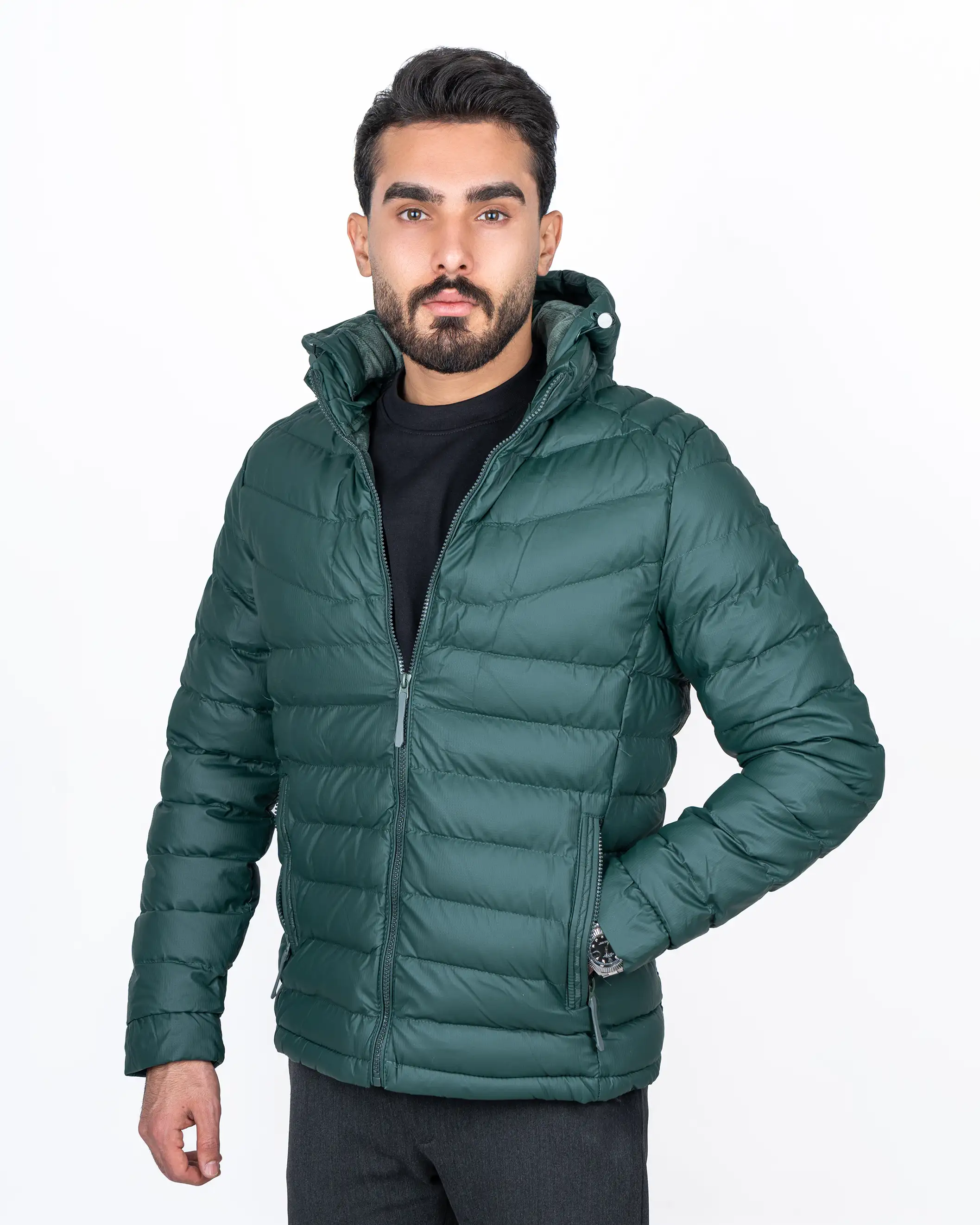 کاپشن زمستانی بادی خط دار کج چرم