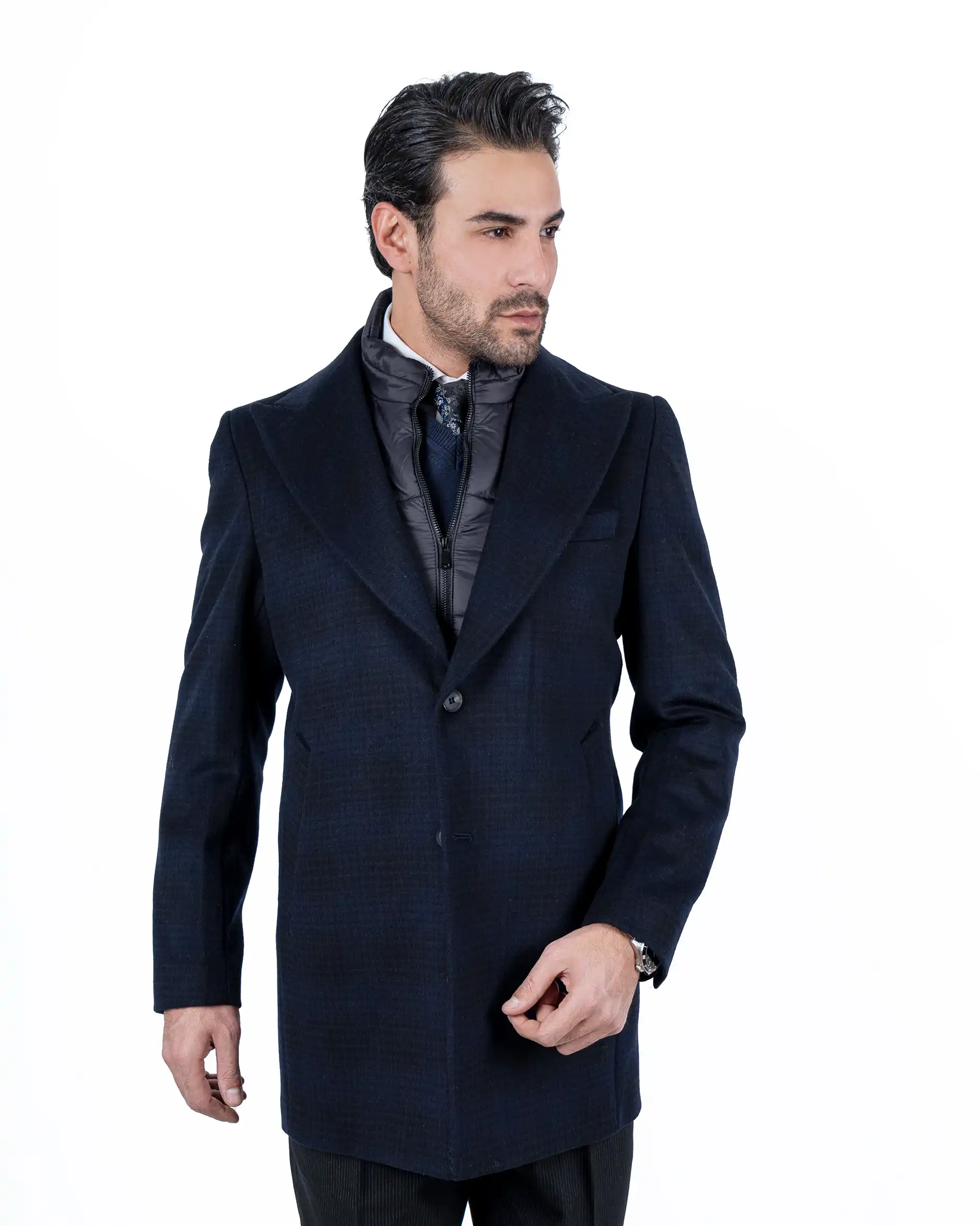 پالتو چهارخانه محو با جلیقه زیپ دار