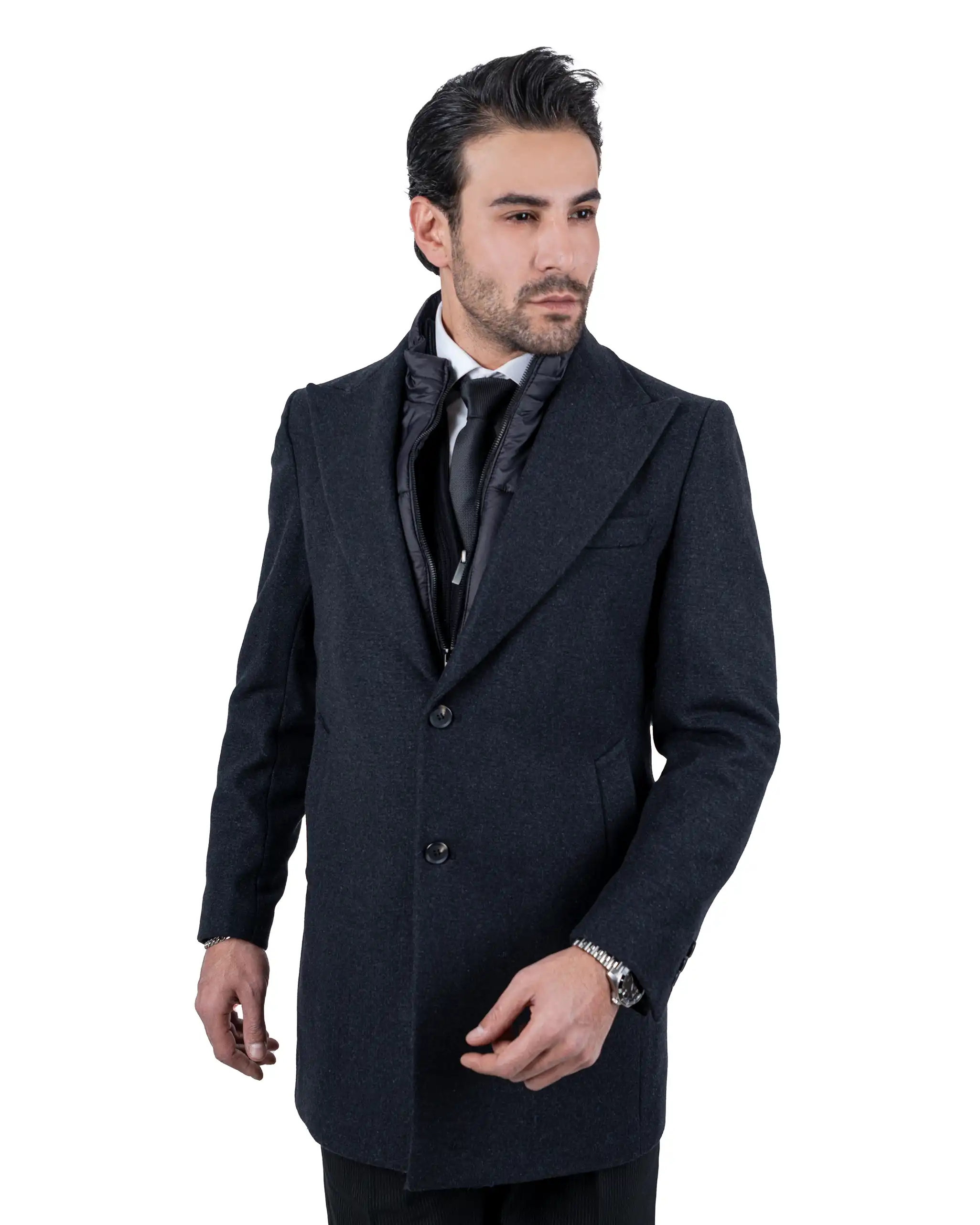 پالتو چهارخانه سوزنی با جلیقه زیپ دار