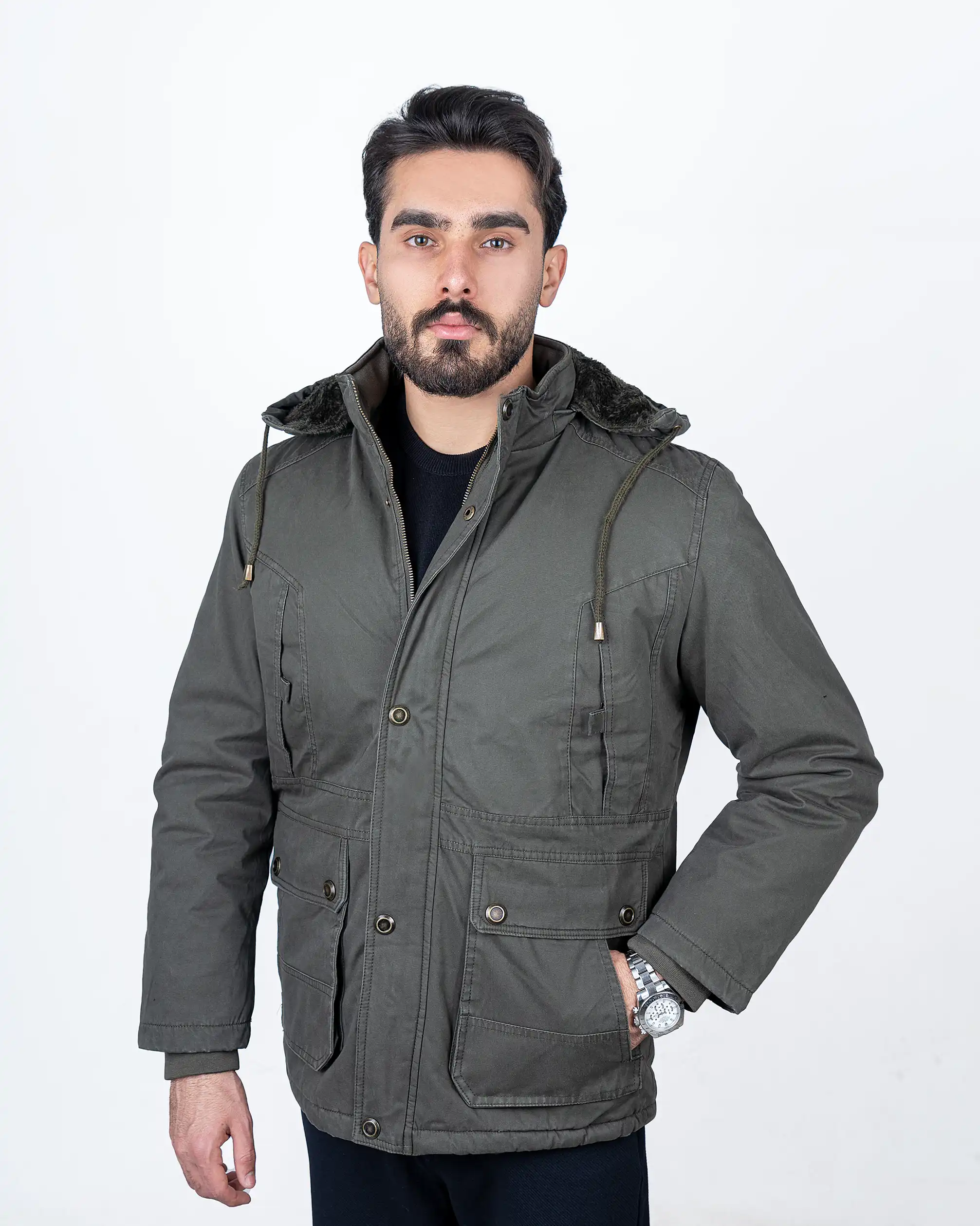 کاپشن زمستانی پارکا خزدار کتان 