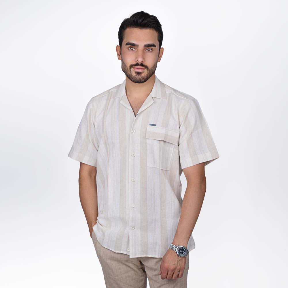 پیراهن آستین کوتاه راه راه جیب دار Comfort Fit