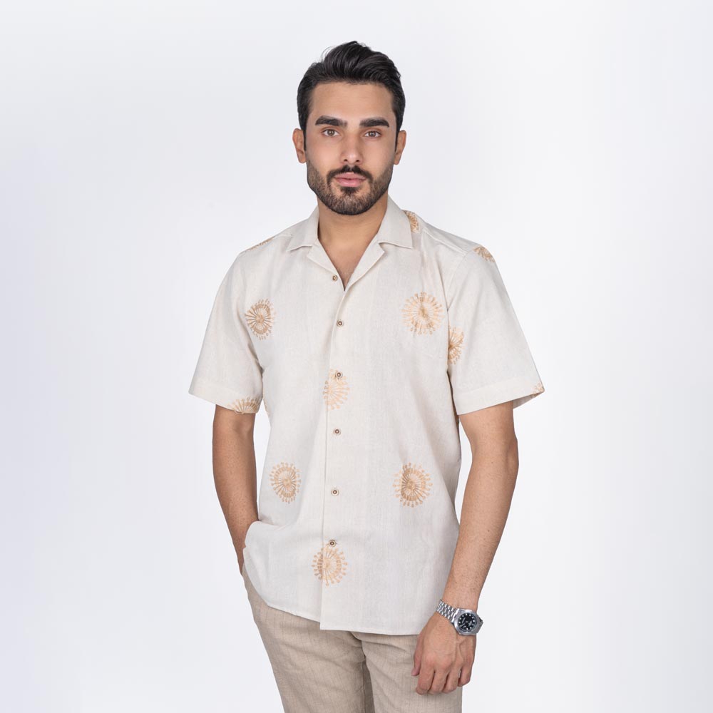 پیراهن آستین کوتاه لینن Gunes Comfort Fit
