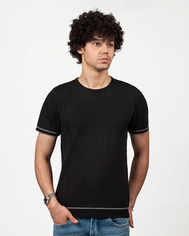 تیشرت یقه گرد بافت راه دار