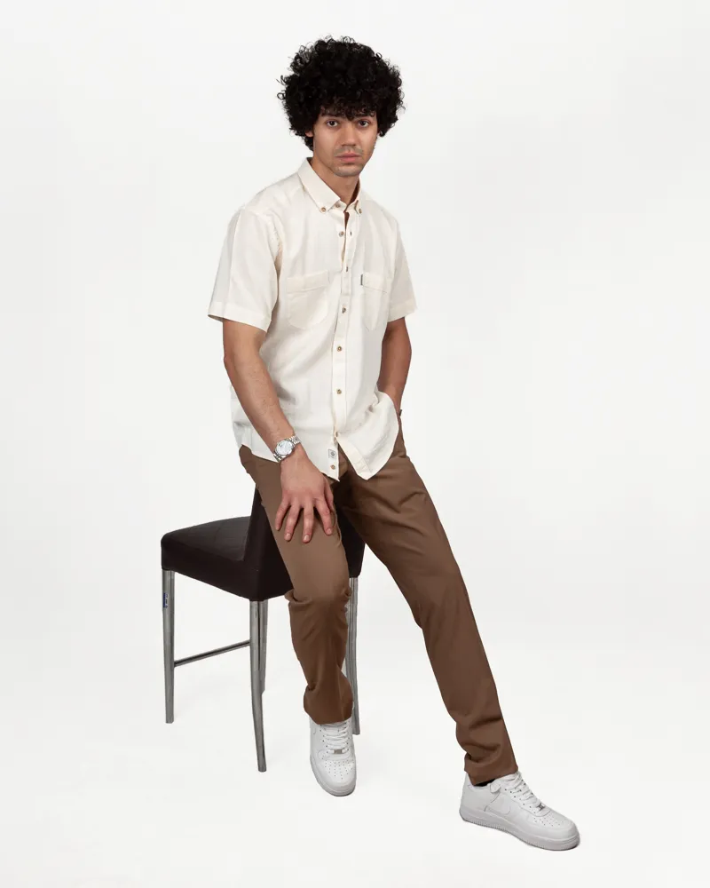 پیراهن آستین کوتاه لینین دو جیب نقابدار 