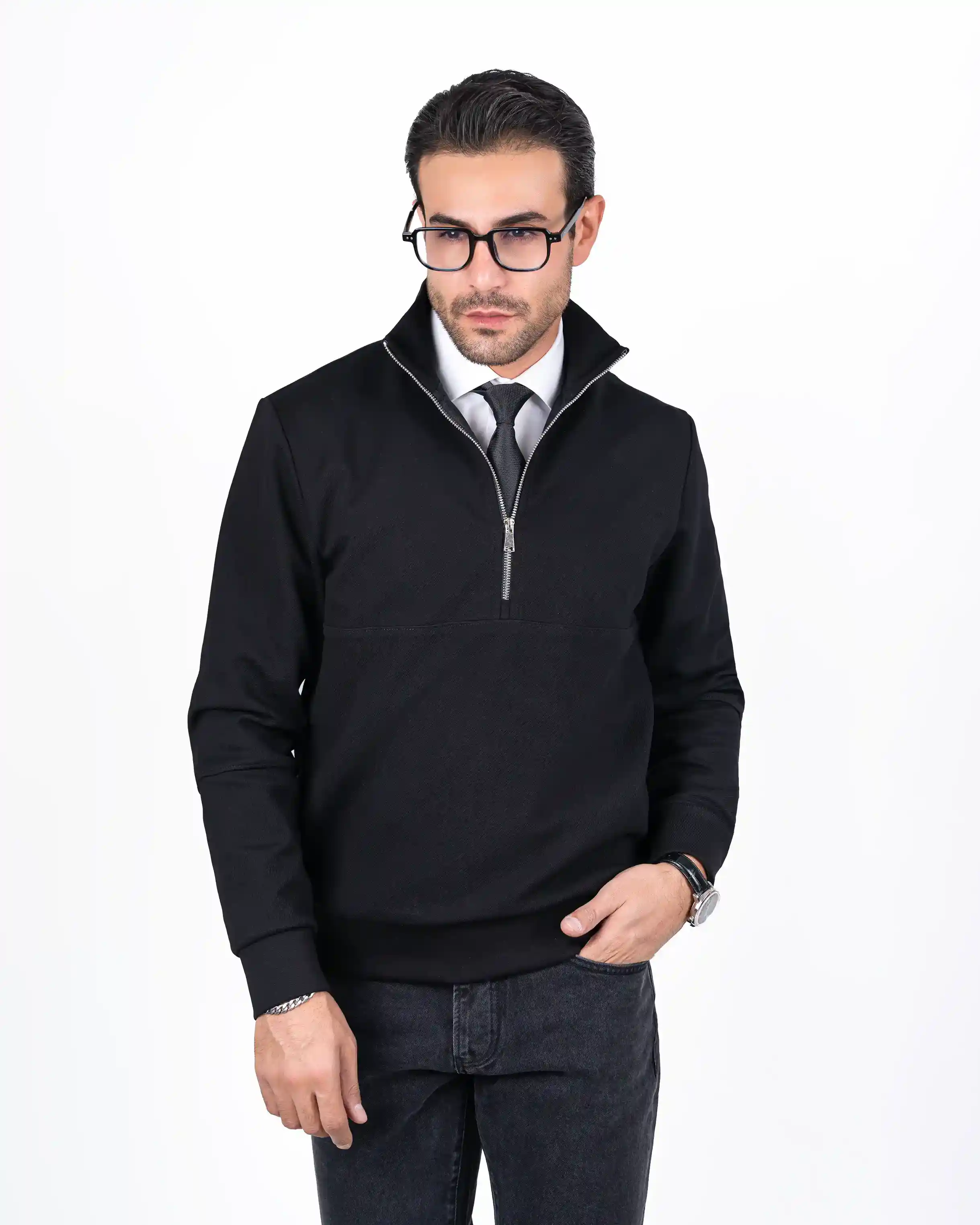 پلیور یقه ایستاده نیم زیپ کج راه