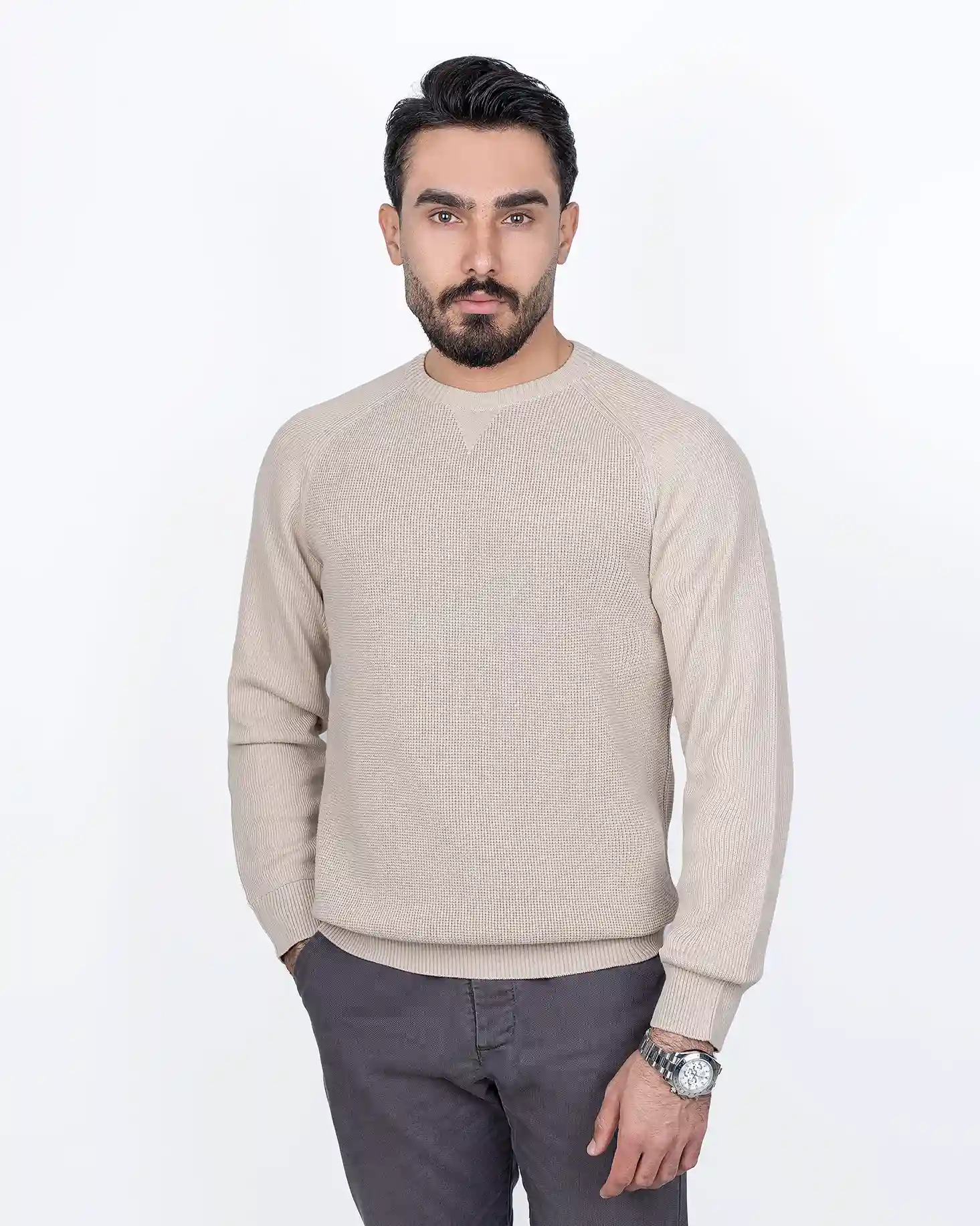 پلیور یقه گرد طرح بافت ریز