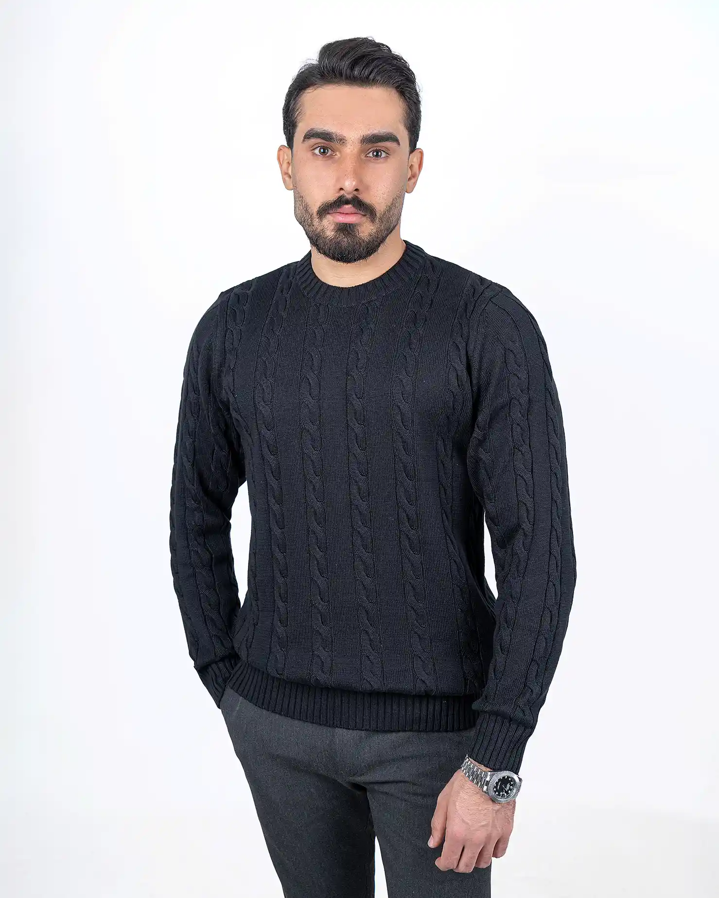 پلیور یقه گرد بافت زنجیری 