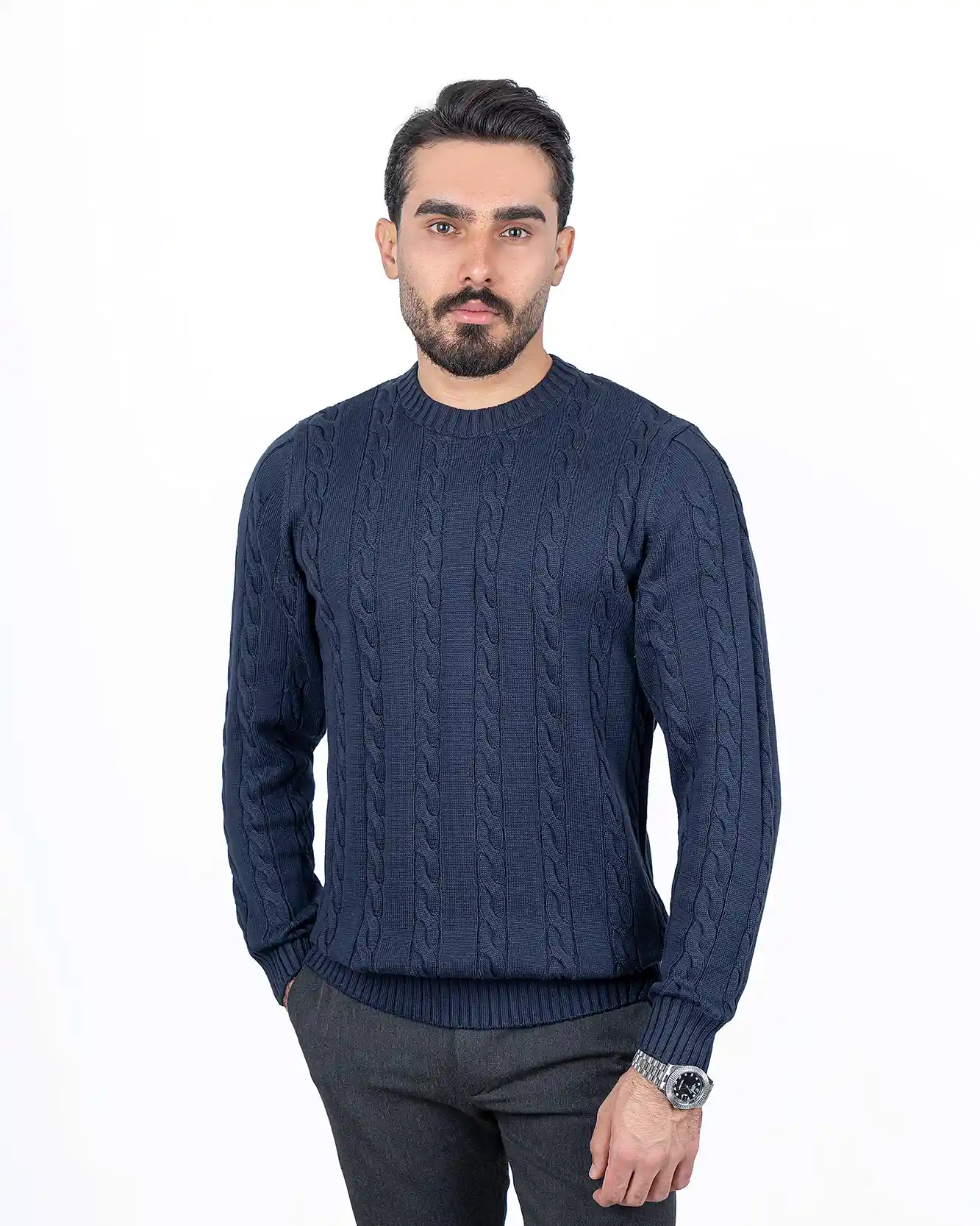 پلیور یقه گرد بافت زنجیری 