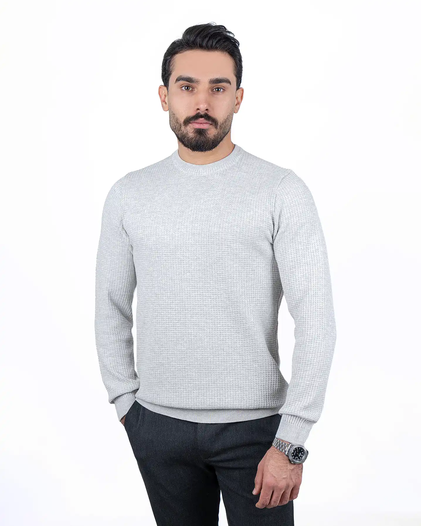 پلیور یقه گرد بافت شطرنجی