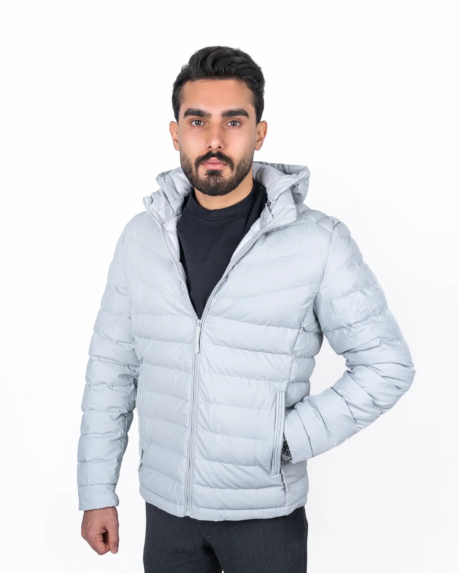 کاپشن زمستانی بادی خط دار کج چرم