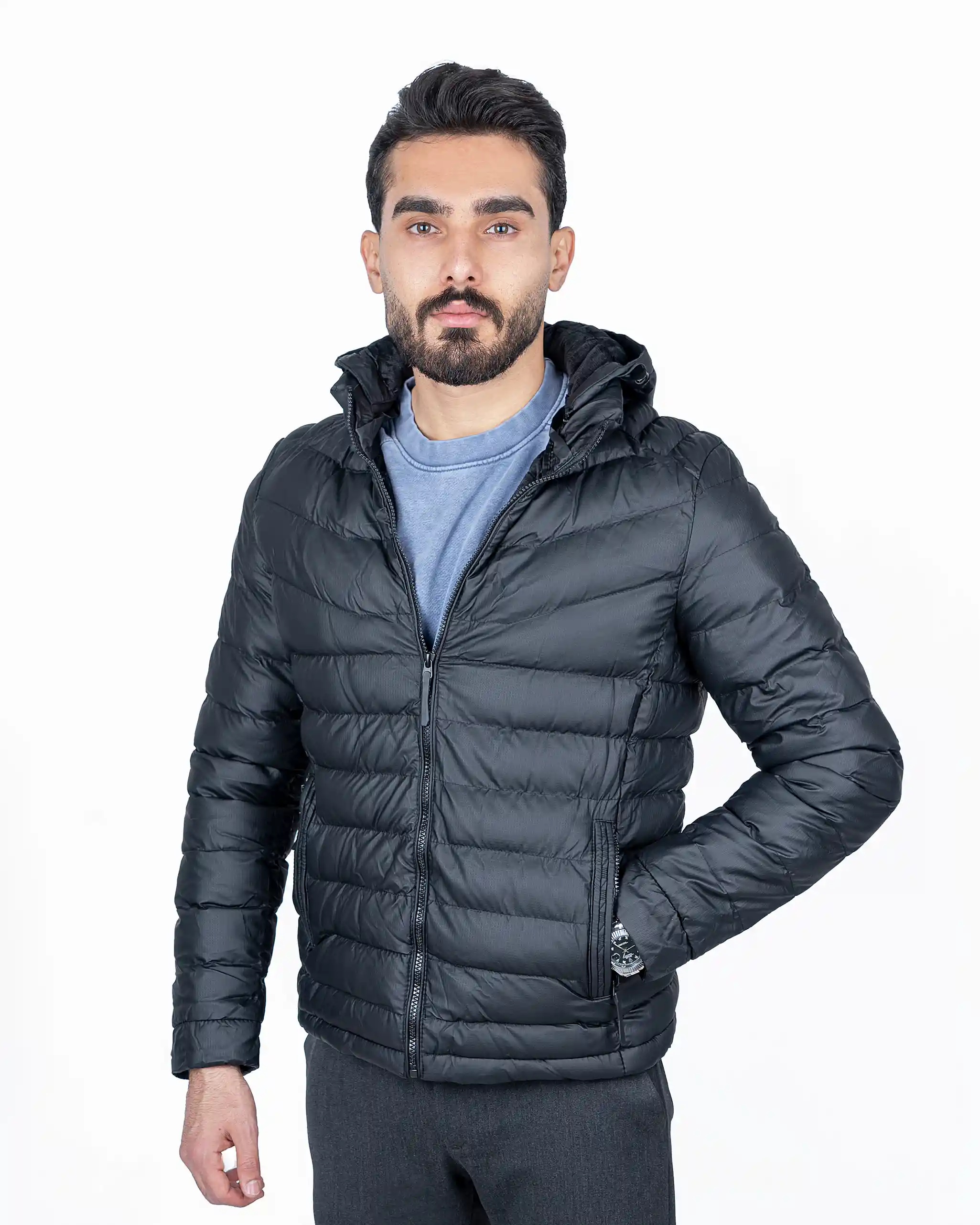 کاپشن زمستانی بادی خط دار کج چرم