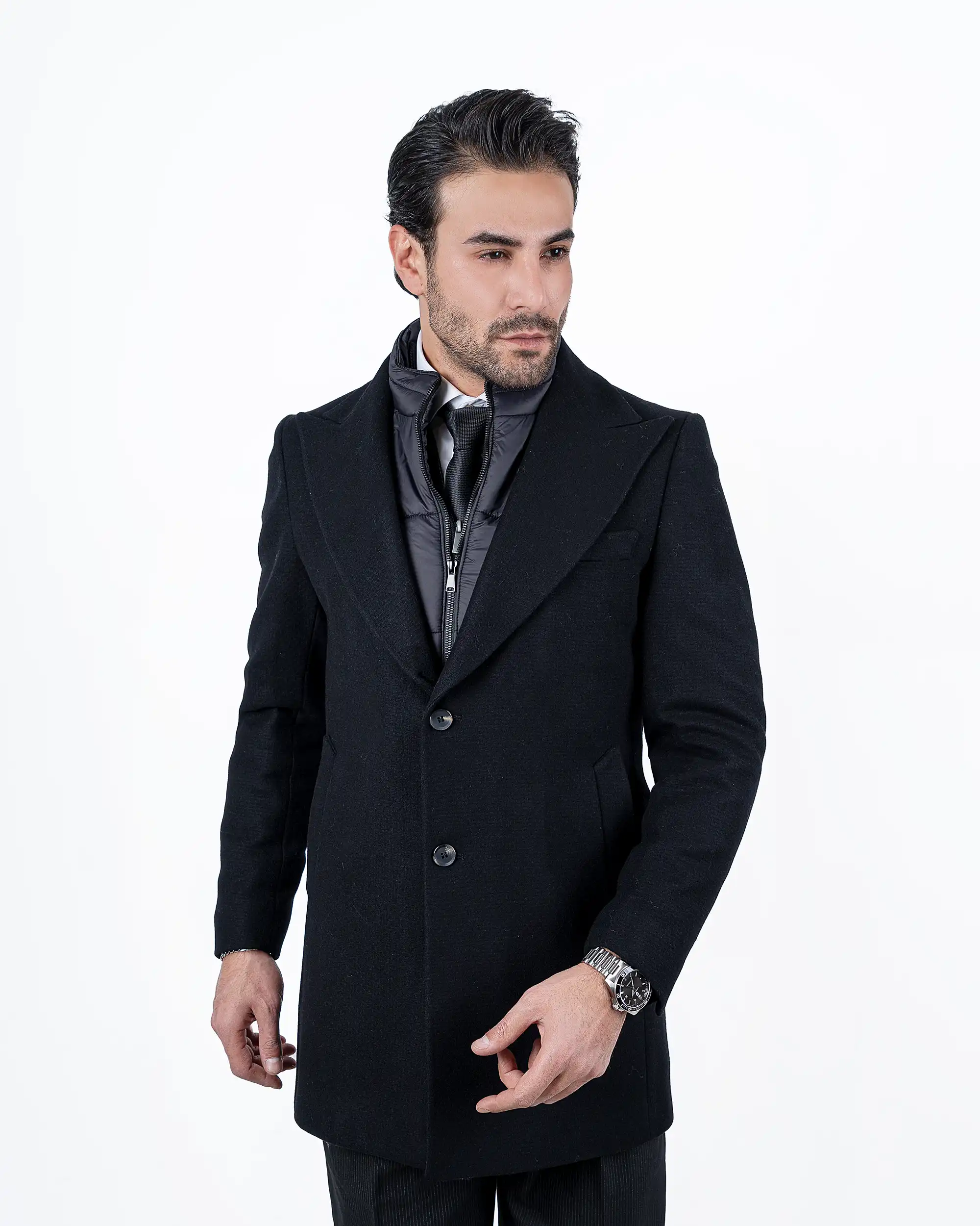 پالتو چهارخانه سوزنی با جلیقه زیپ دار