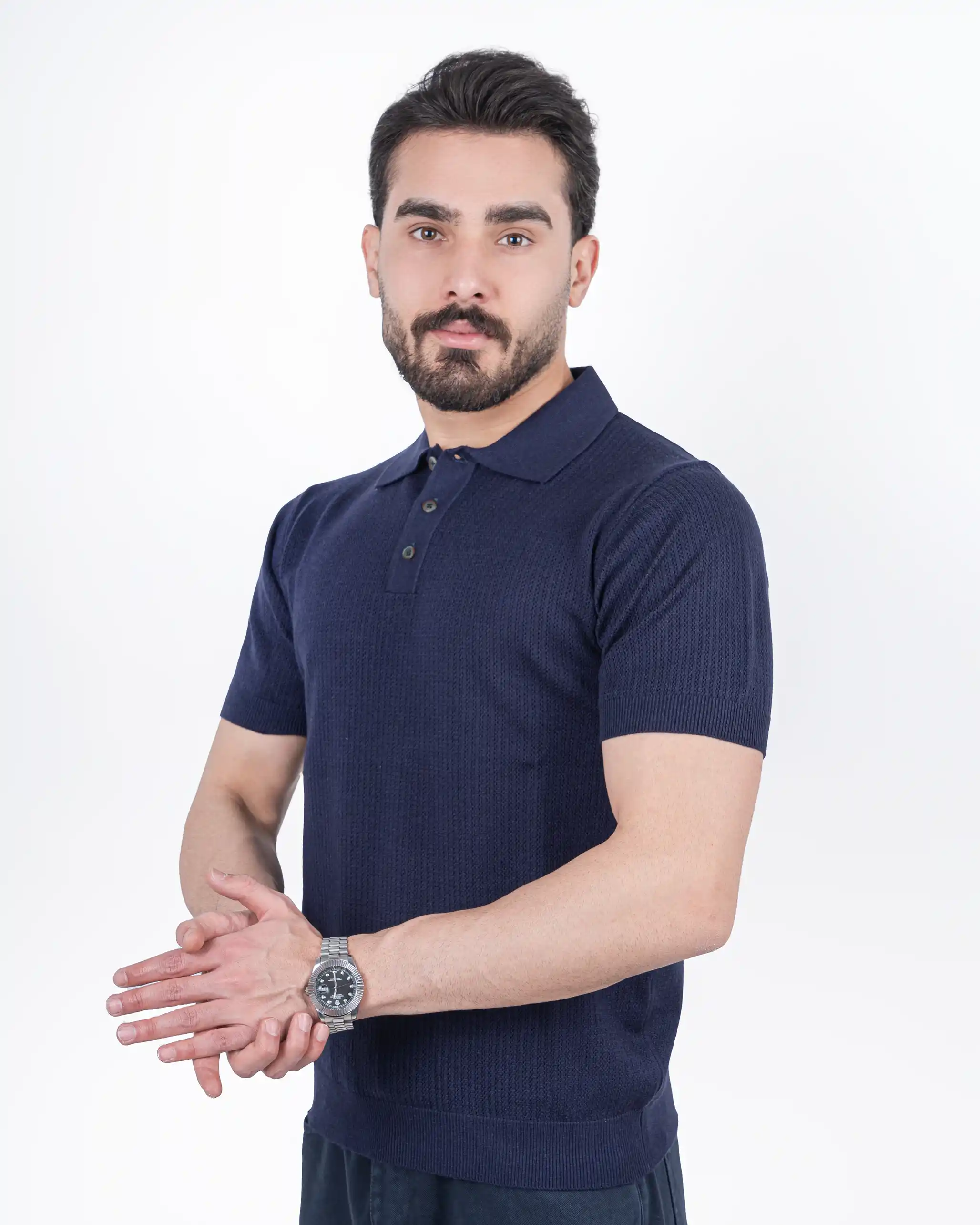 پولوشرت دکمه دار بافت لانه زنبوری ریز