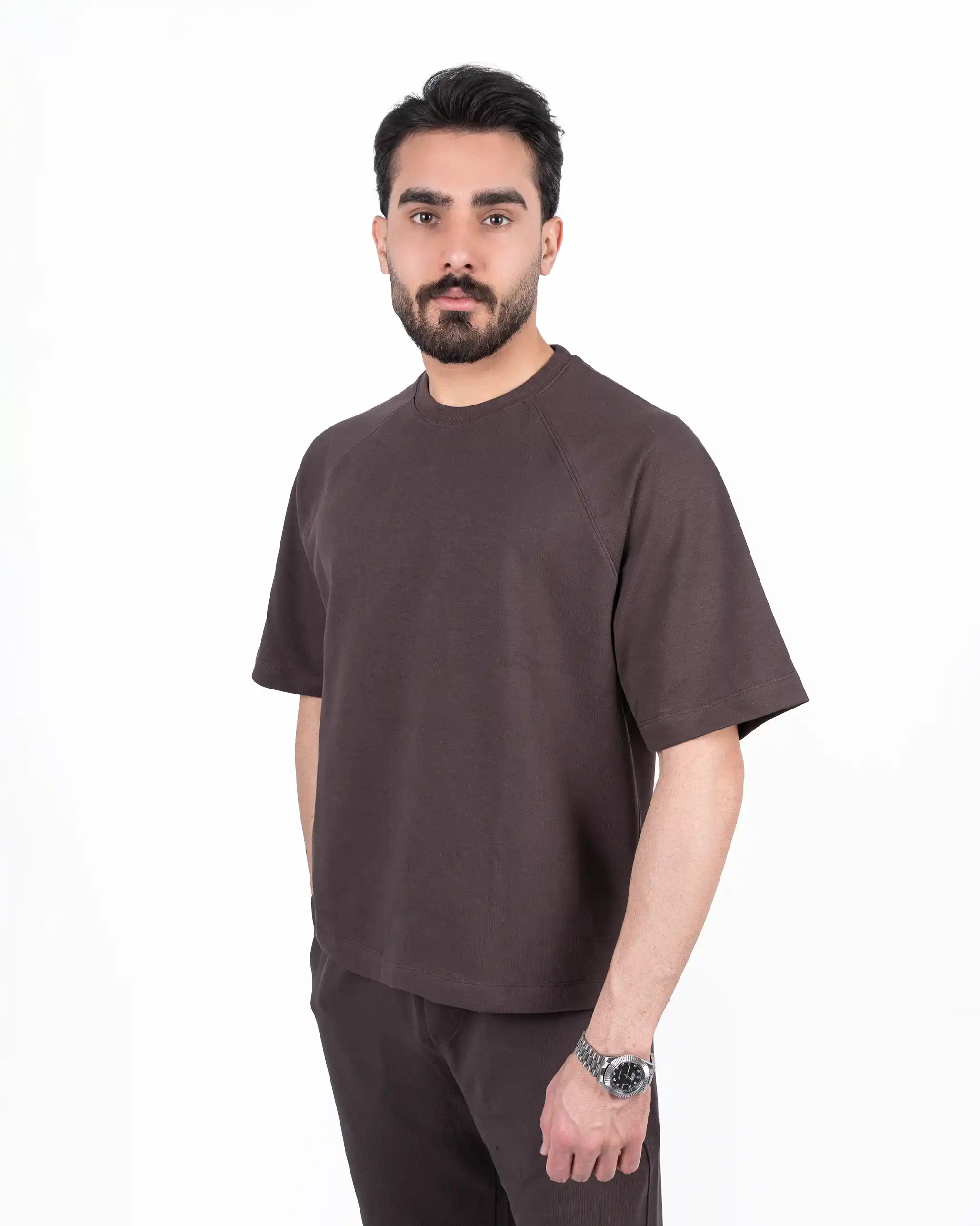 تیشرت آستین کوتاه یقه گرد رگلان تریکو