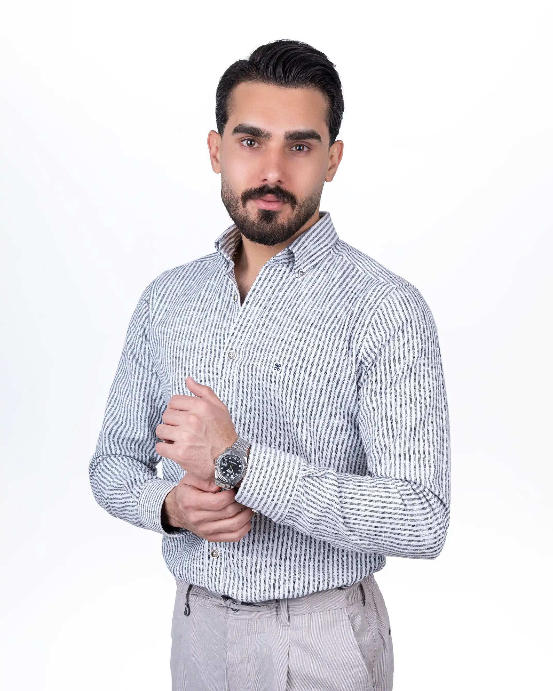 پیراهن آستین بلند یقه دکمه دار پنبه line stripe