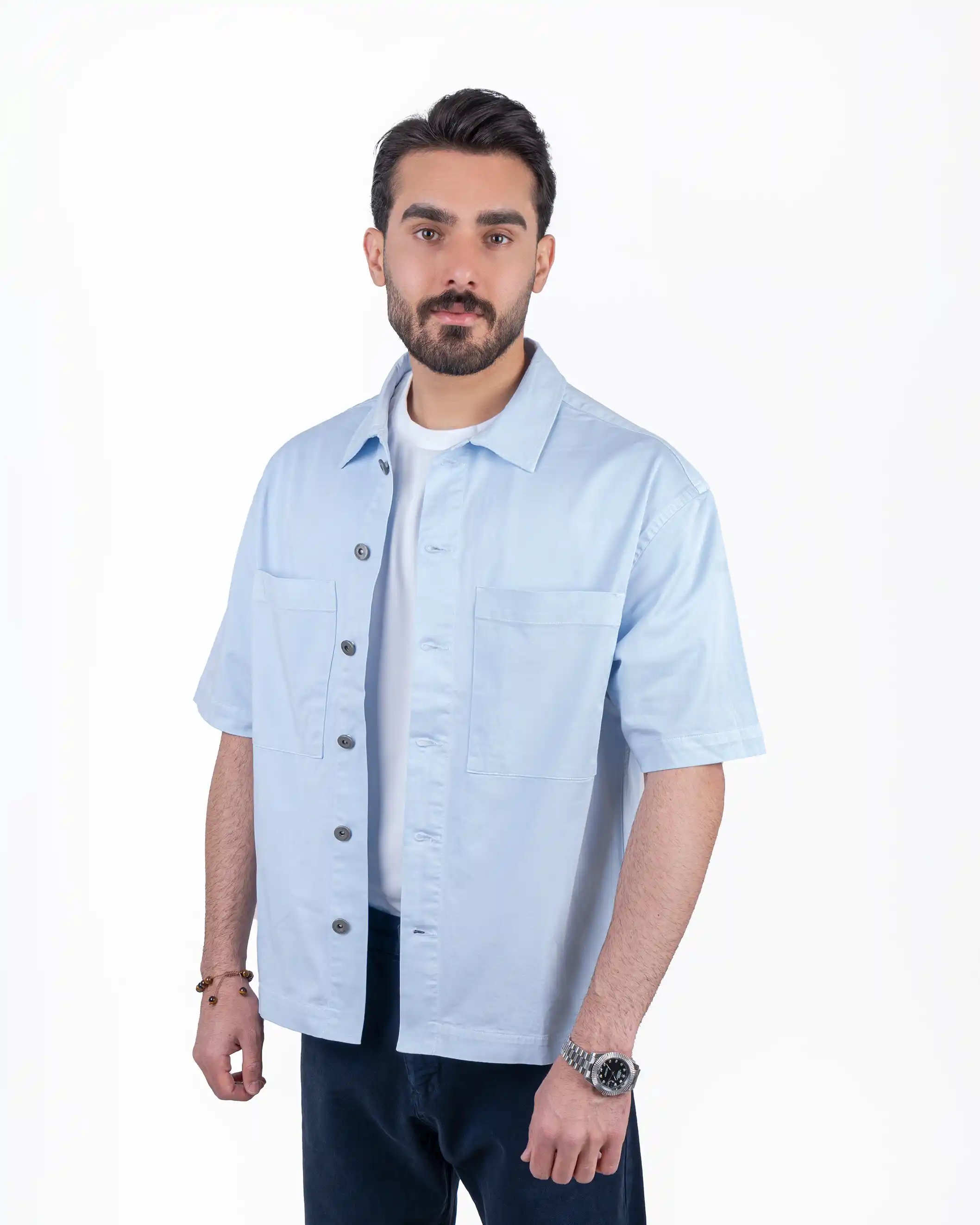 پیراهن کتی آستین کوتاه کتان  دوجیب cut box