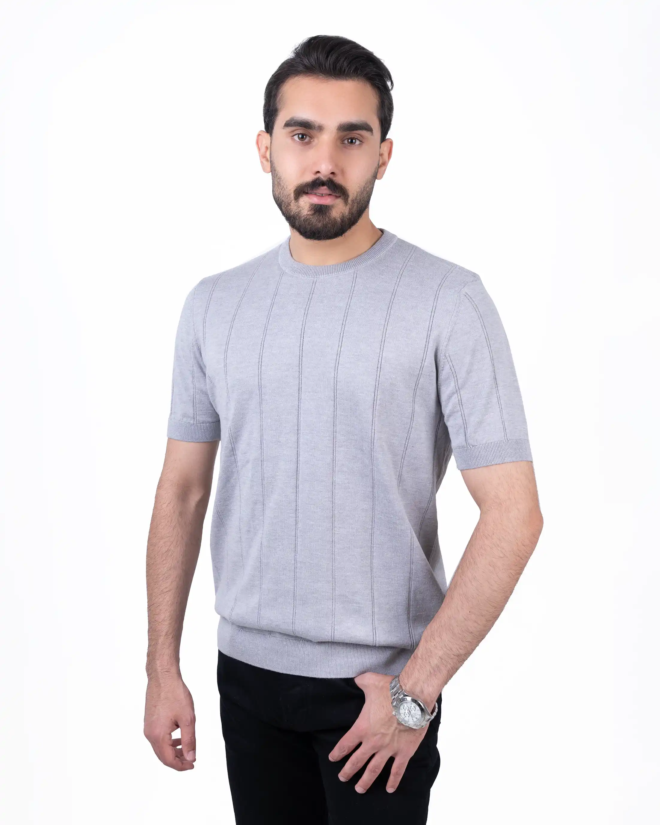 تیشرت یقه گرد بافت خطی