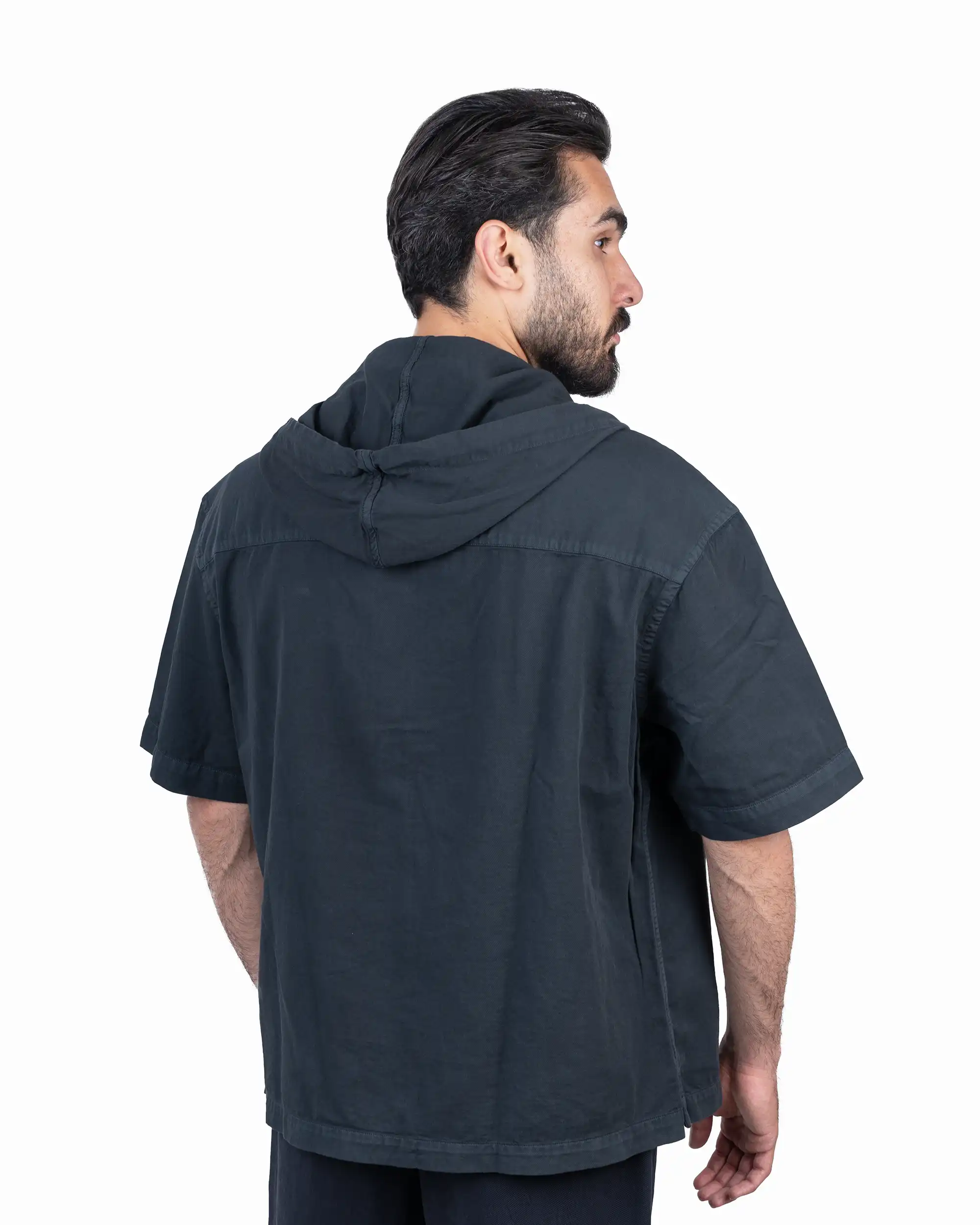 پیراهن آستین کوتاه کتان جلو زیپ دار chest-pocket