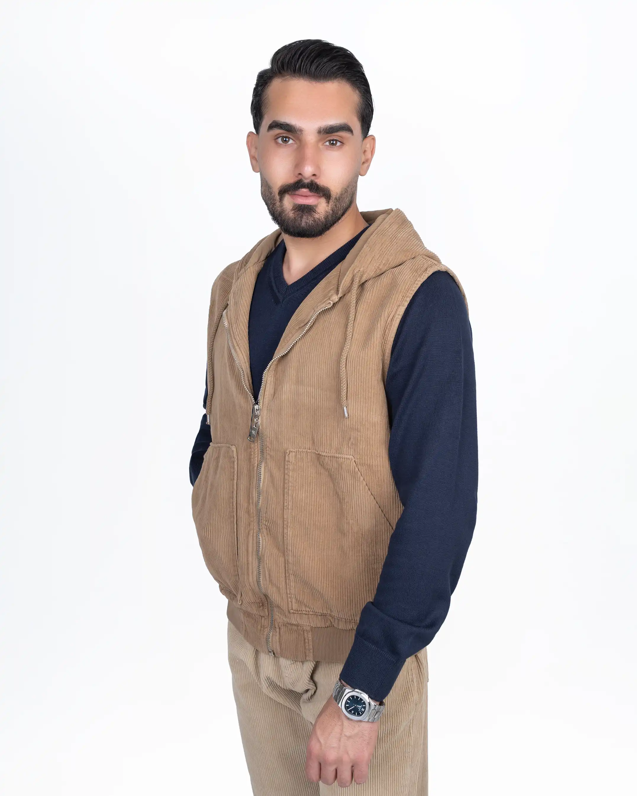 وست مردانه مخمل کبریتی کلاهدار-زیپ دار BRANGO
