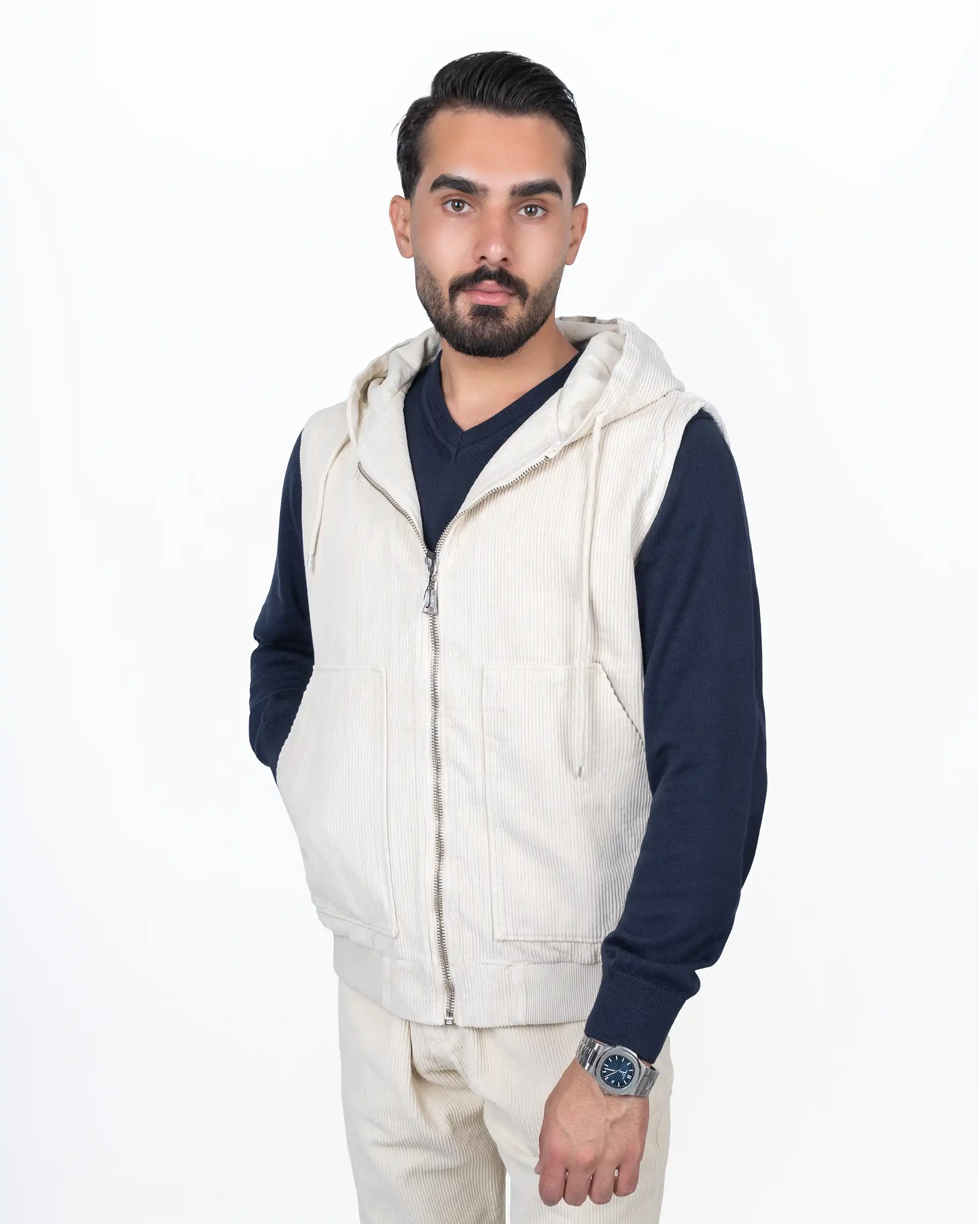 وست مردانه مخمل کبریتی کلاهدار-زیپ دار BRANGO