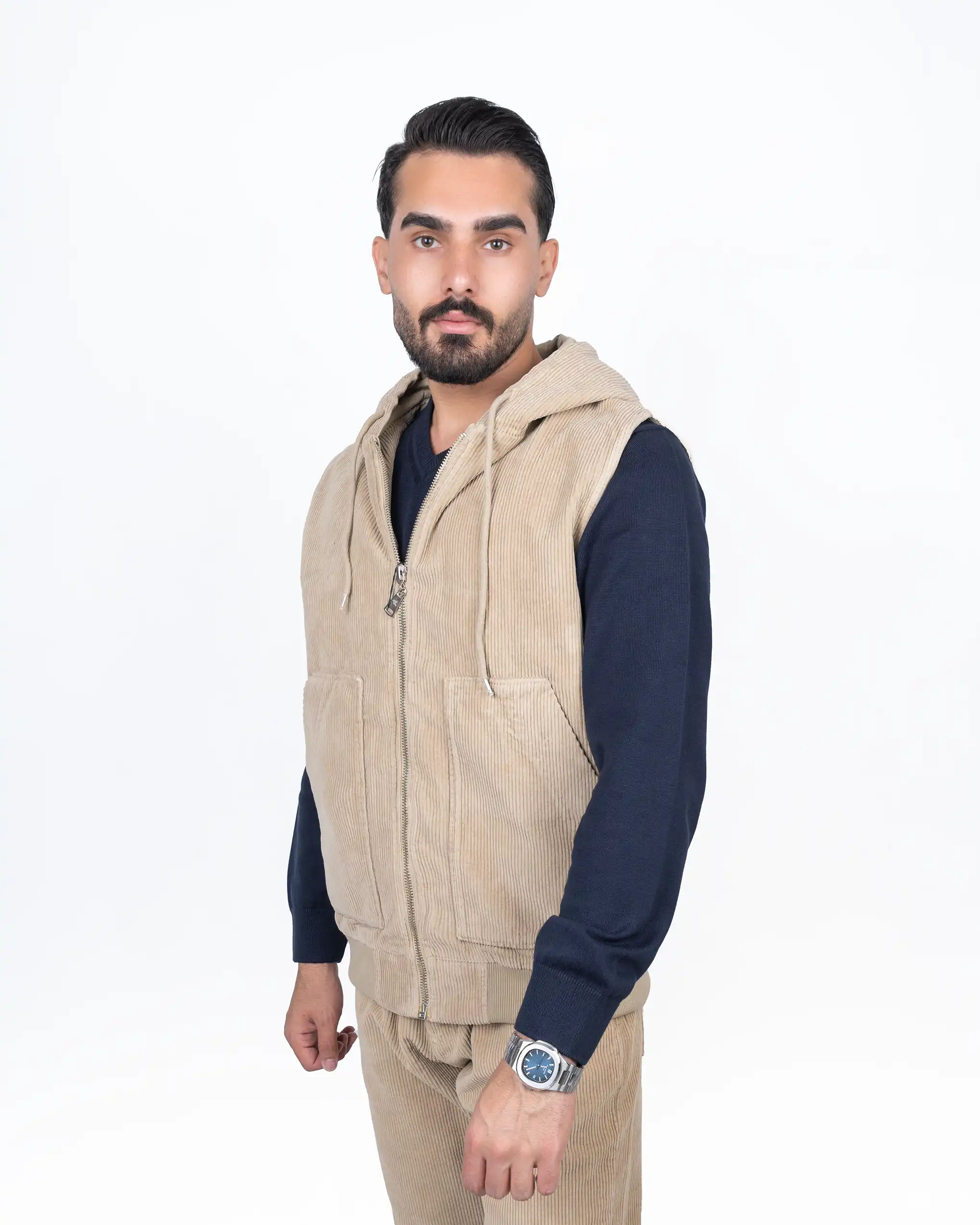 وست مردانه مخمل کبریتی کلاهدار-زیپ دار BRANGO