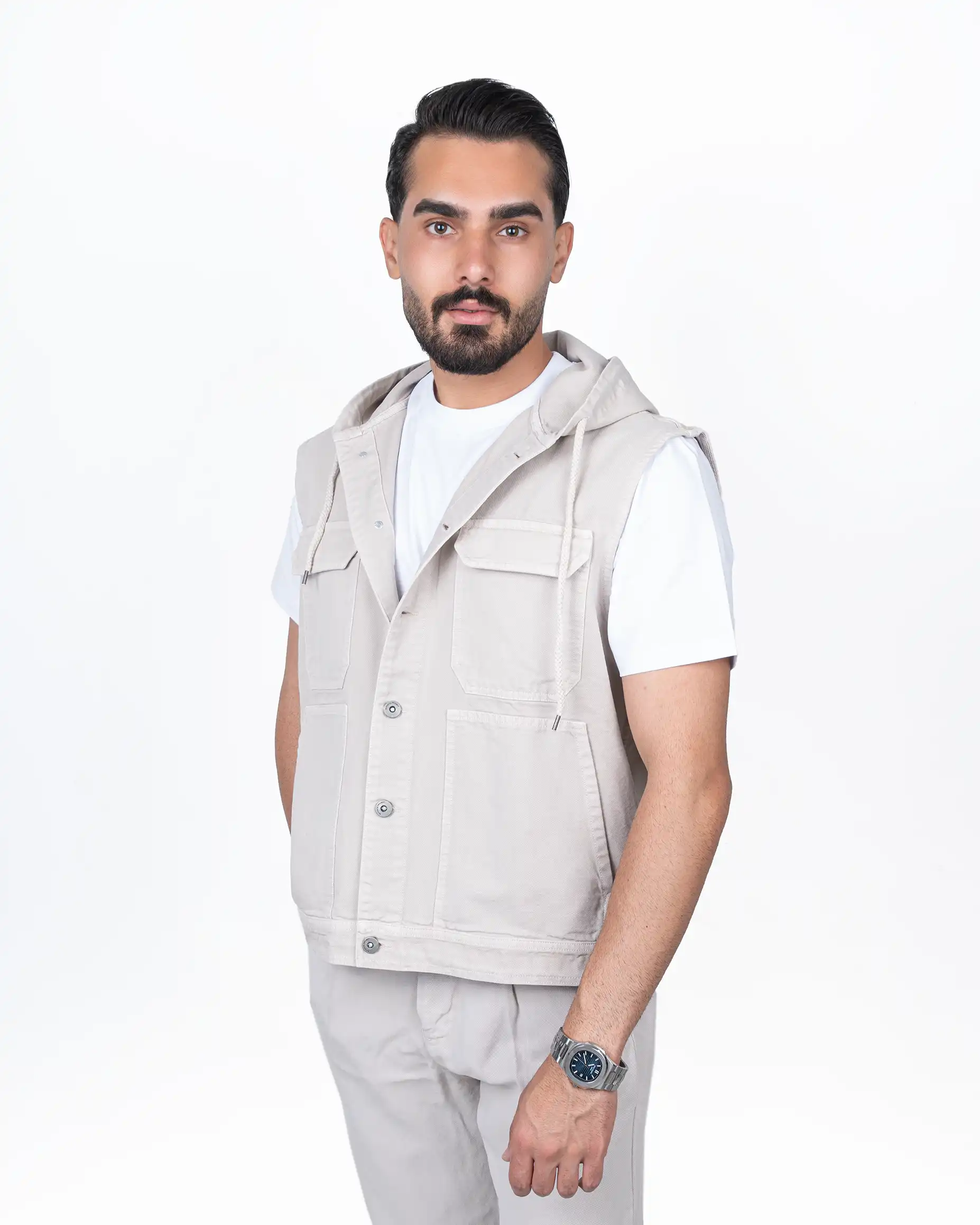 وست مردانه کتان کلاهدار - دکمه دار BRANGO