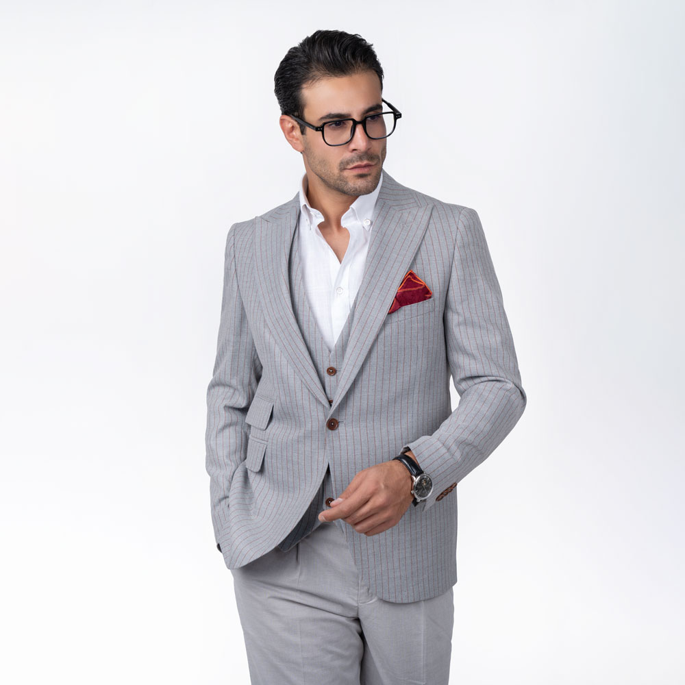 کت تک و جلیقه خط دار three pocket