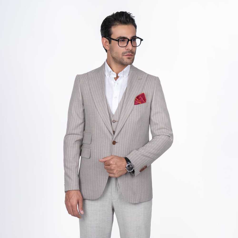 کت تک و جلیقه خط دار three pocket